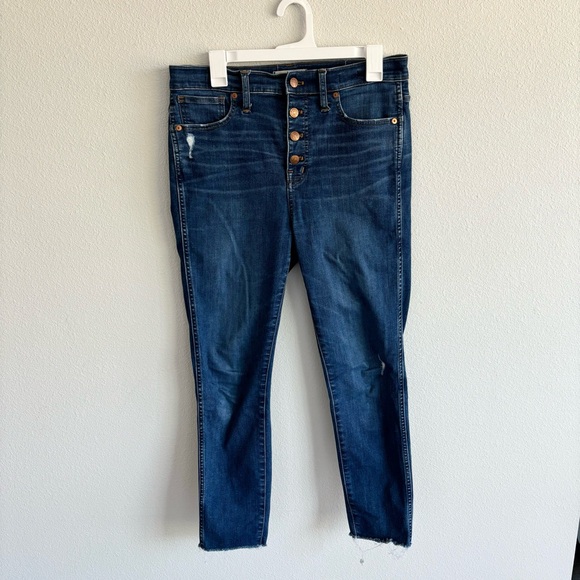 Madewell 10 Inch High Rise Skinny Jeans Distressed Hem Exposed Buttons - Picture 1 of 6
